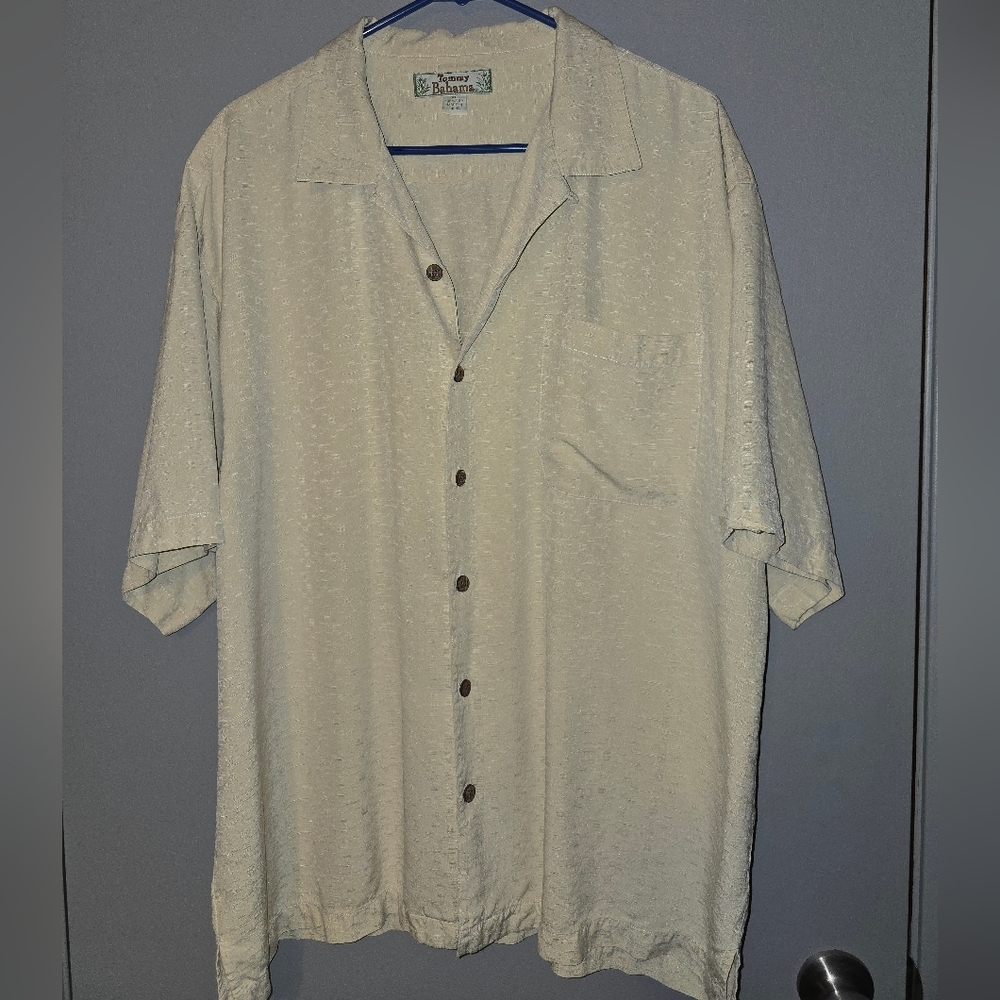 Tommy Bahama Men's Cream Button-Down Shirt. Perfect For A Casual Outing Or Beach